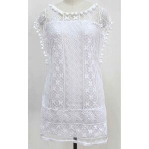 White Lace Overlay Mini Sheath Drop Waist 20s Style Dress Large
